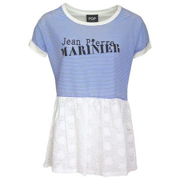 Verysimple • blauw gesteept shirt met kant • 40 (IT46), Kleding | Dames, Tops, Verysimple, Maat 42/44 (L), Nieuw, Verzenden