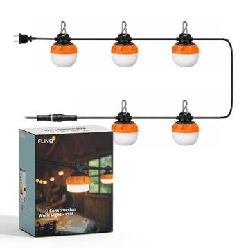 Flinq Bouwlamp Lichtslinger 15 meter - Zwart/oranje, Huis en Inrichting, Verzenden, Nieuw