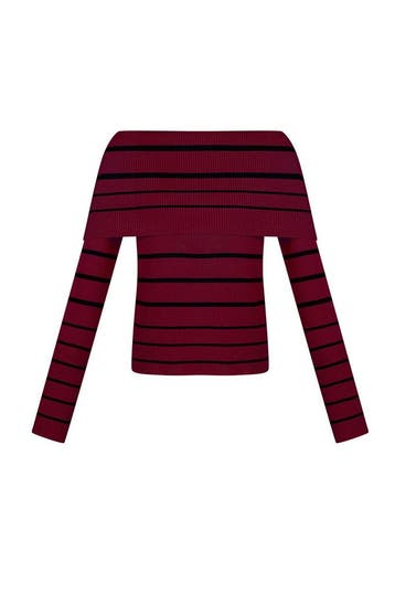 Gestreepte off shoulder top - Wijnrood / S/M, Verzenden, Nieuw