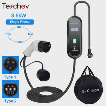 Teschev 3.5KW Draagbare EV Oplader - Type 2 & Type 1, 16A, I, Verzenden, Nieuw