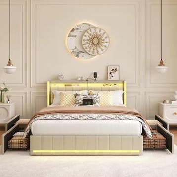 Roshanda Tweepersoonsbed 140x200 cm met LED USB en Opbergrui, Verzenden, Nieuw
