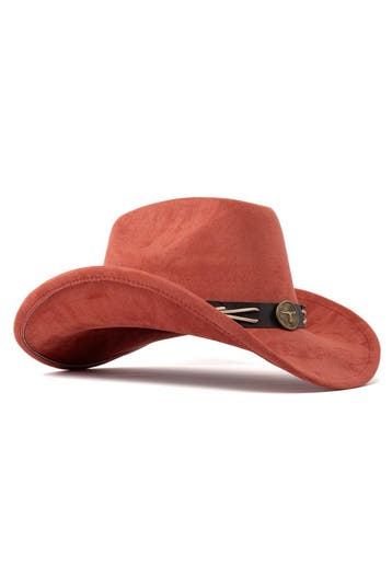 KIMU® Cowboyhoed Roestbruin Gevlochten Band Rode Cowboy West, Kleding | Dames, Ophalen of Verzenden, Nieuw, Carnaval