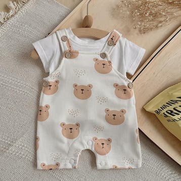 Schattige Baby Jumpsuit met Berenprint en T-shirt - Zomerkle, Verzenden, Nieuw