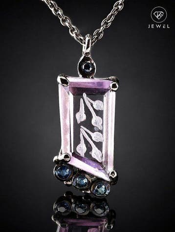 Uitgebeitelde Amethist Ketting - 925 Sterlingzilver - Blauwe