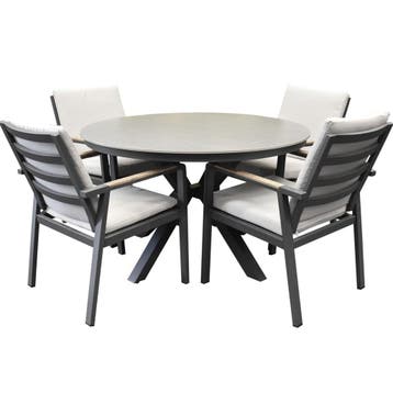 Lola Samantha dining tuinset 120xH75 cm rond 5 delig, Tuin en Terras, Tuinsets en Loungesets, Ophalen of Verzenden, Nieuw
