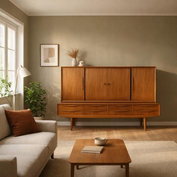 Highboard | Vintage | Teak |  4358, Huis en Inrichting, Kasten | Wandmeubels, Ophalen of Verzenden, Zo goed als nieuw, Teakhout