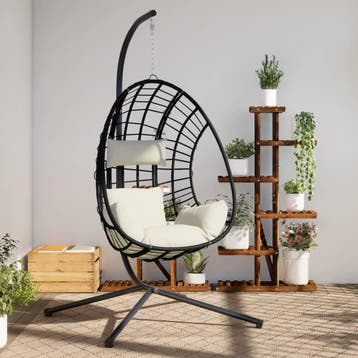 vidaXL Hangstoel met standaard rattan en staal beige, Verzenden, Nieuw