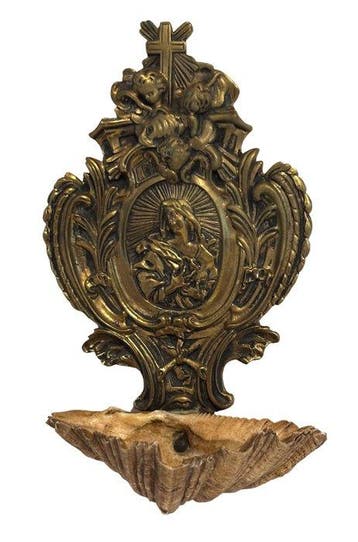 Wijwaterbak - Antiek - Messing - 1900-1910 - Wijwaterbak