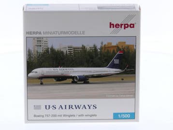 Schaal 1:500 Herpa 503228 Boeing 757-200 US Airways met W..., Hobby en Vrije tijd, Ophalen of Verzenden, Zo goed als nieuw