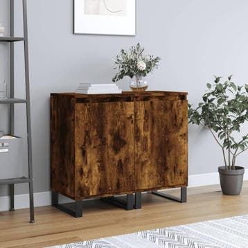 vidaXL Dressoirs 2 st 40x35x70 cm bewerkt hout gerookt, Verzenden, Nieuw, Overige houtsoorten, Minder dan 50 cm