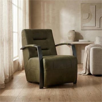 Leren fauteuil Magnificent - Granada Moss (olijf/groen), Nieuw, Ophalen of Verzenden, 50 tot 75 cm, Industrieel, Modern