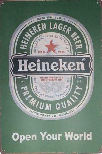 Heineken open your world reclamebord, Verzenden, Nieuw