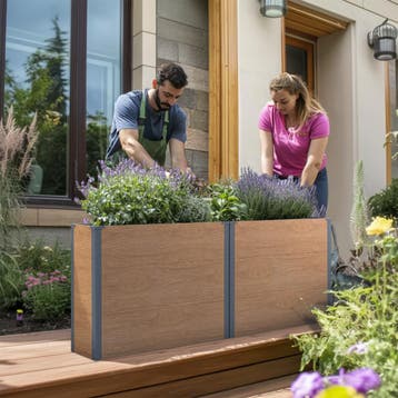 Plantenbak staal hout look 100 x 30 x 77 cm, Tuin en Terras, Verzenden, Nieuw