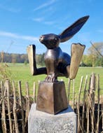 sculptuur, Jumping Hare - 33 cm - Brons