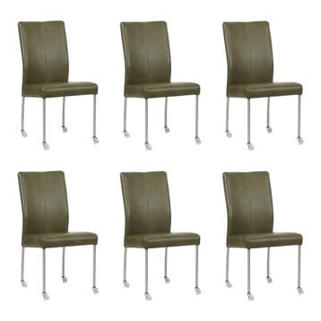 Set van 6 Leren eetkamerstoelen Comfort met wieltjes -, Huis en Inrichting, Stoelen, Ophalen of Verzenden, Nieuw, Leer