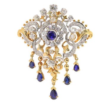 Broche - 18 karaat Geel goud, Platina - 4.35ct. tw. Diamant