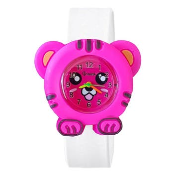 Fako® - Kinderhorloge - Slap On Mini - Tijger - Fuchsia/Wit, Sieraden, Tassen en Uiterlijk, Horloges | Kinderen, Verzenden, Nieuw