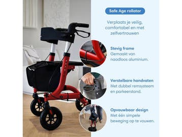 Safe Age® Rollator - Lichtgewicht opvouwbaar - Gevoerde, Verzenden, Nieuw