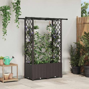 vidaXL Verhoogd Bed met Trellis en Dak Bruin 124,5 x 40 x, Tuin en Terras, Verzenden, Nieuw, Minder dan 60 cm, 60 cm of meer