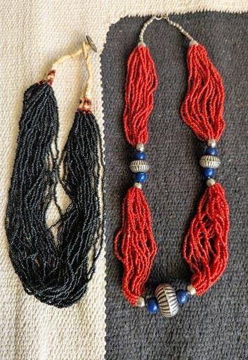 Glaskralen, metaal, lapis lazuli - Halsketting - (x2) India