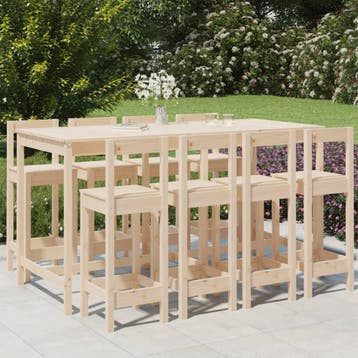 vidaXL 9-delige Barset massief grenenhout, Tuin en Terras, Tuinsets en Loungesets, Verzenden, Nieuw, Meer dan 8 zitplaatsen