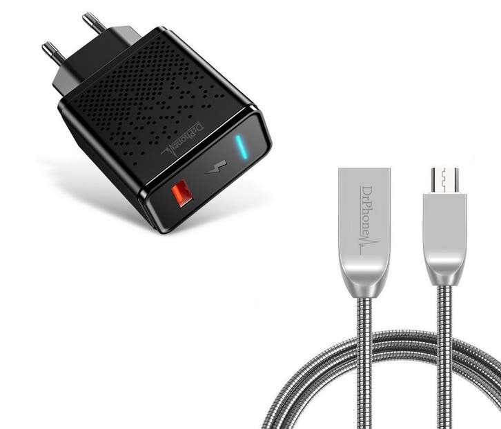 DrPhone Durable Pro Metalen Micro USB Kabel + Adapter - 1m,, Computers en Software, Pc- en Netwerkkabels, Verzenden