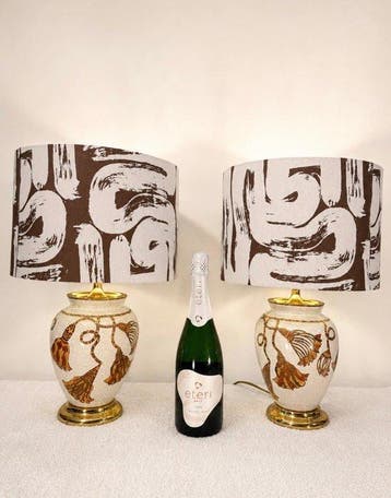 Tafellamp (2) - Rope / Tassel Lamp - Keramiek, Messing,, Nieuw