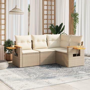 vidaXL 4-delige Loungeset met kussens poly rattan beige, Verzenden, Nieuw, Loungeset