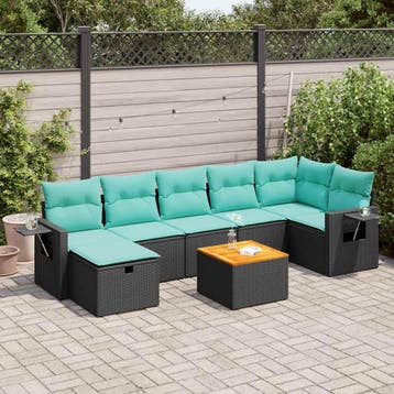 vidaXL 8-delige Loungeset met kussens poly rattan zwart, Verzenden, Nieuw, Loungeset