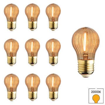 Set van 10 LED lampen geribbeld glas E27 | 0.6 watt | 2100K, Verzenden, Nieuw, E27 (groot), Overige typen