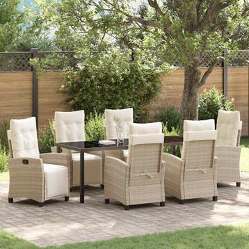 vidaXL Tuin eettafelset 7 st Beige poly rattan, Verzenden, Nieuw, Rotan, 7 zitplaatsen