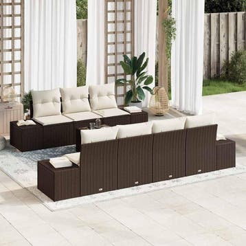 vidaXL Tuin Sofa Set 8 st Bruin en Crème poly rattan, Verzenden, Nieuw, Rotan, 8 zitplaatsen