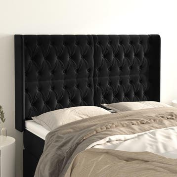 vidaXL Hoofdbord met randen 163x16x118/128 cm fluweel zwart, Huis en Inrichting, Verzenden, Nieuw, Zwart, Stof