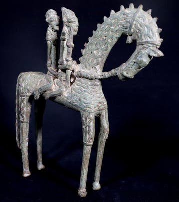 Figuur - Een paar ruiters te paard - Brons - Dogon - 25 cm -