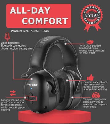 PROHEAR Bluetooth 5.0 Gehoorbescherming Koptelefoon met Ruis, Verzenden, Nieuw