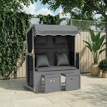 vidaXL Strandstoel met kussen poly rattan en hout antraciet, Verzenden, Nieuw