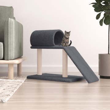 vidaXL Kattenmeubel met tunnel en ladder 55,5 cm donkergrijs, Verzenden, Nieuw