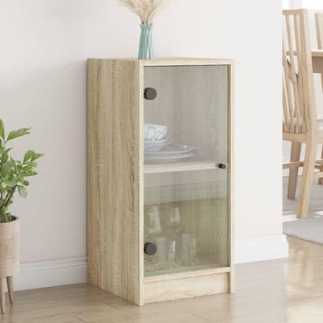 vidaXL Bijzetkast met glazen deuren 35x37x75,5 cm sonoma, Minder dan 50 cm, Verzenden, Nieuw, Minder dan 100 cm