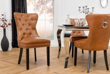 Chesterfield Stoel CASTLE Bruin Kunstleer Zwart Massief Hout, Ophalen of Verzenden, Nieuw