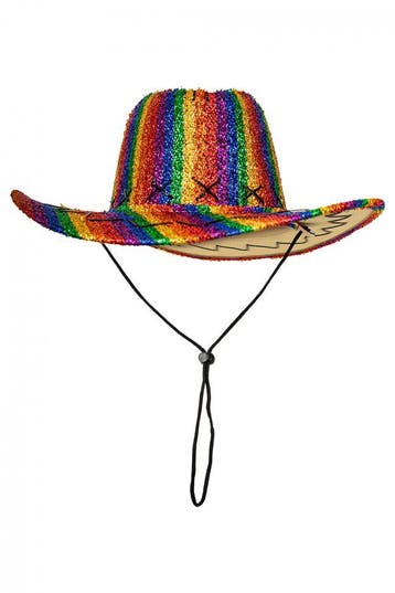 KIMU® Cowboyhoed Regenboog Glitters Pride Gekleurd Cowboy Ho, Ophalen of Verzenden, Nieuw, Overige maten, Carnaval