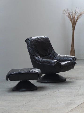 Fauteuil - Tulip draaistoel met hocker - Leder - draaistoel