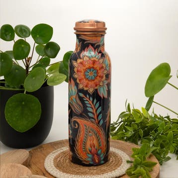 Puur koperen waterfles met bloemenprint ± 750 ml (zware, Ophalen of Verzenden, Nieuw