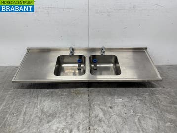 RVS Spoelblad Dubbele Spoelbakken met kraan 183 cm Horeca, Ophalen of Verzenden, Gebruikt