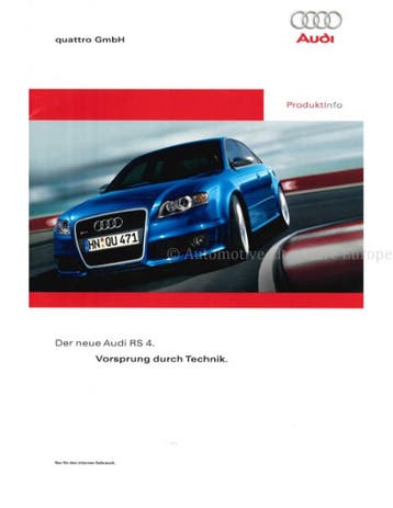 2005 AUDI RS4 PRODUCT BEARGUMENTATIE BROCHURE DUITS, Nieuw, Audi, Author