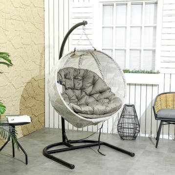 Nieuwe Hangstoel – Ei Stoel met Standaard – Zandbruin zwart, Huis en Inrichting, Stoelen, Verzenden, Nieuw
