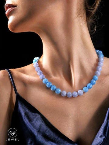 Blauwe aquamarijnhalsketting - lavendel chalcedoon kralen -