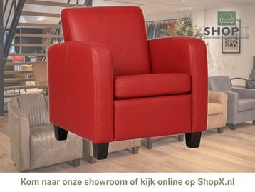 Leren fauteuil Joy - Toledo Ducati (rood) - Poten hout, Nieuw, Ophalen of Verzenden, Eigentijds, Klassiek, Modern, 50 tot 75 cm