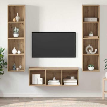 vidaXL Tv-meubelset 3 st Artisan Eiken Bewerkt hout, Minder dan 50 cm, Verzenden, Nieuw, Minder dan 100 cm