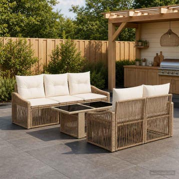 vidaXL Tuinbankenset 6 st Beige en Crème Wit poly rattan, Verzenden, Nieuw