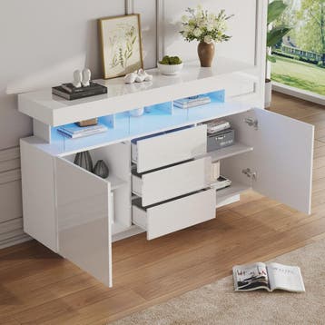 Moderne Dressoir 140cm Hoogglans Wit met LED Verlichting en, Huis en Inrichting, Verzenden, Nieuw